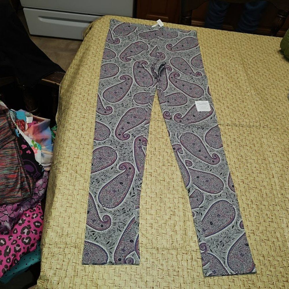 New Old Navy Gray Multi-Colored Paisley Leggings Size Girl's 14